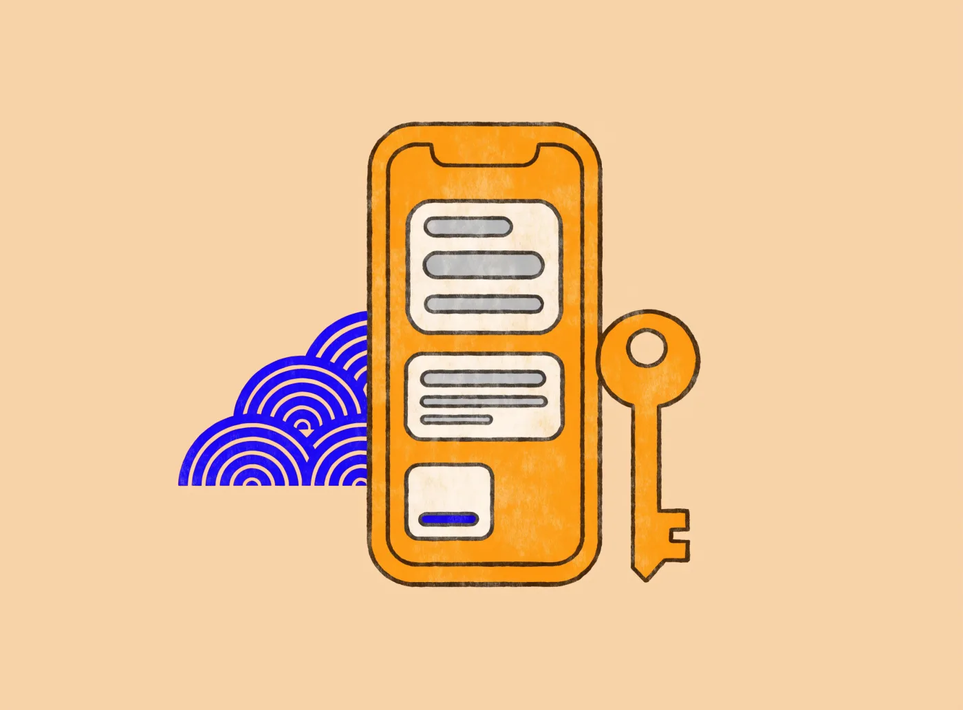 A custom mobile app on a smartphone beside a key, the app you own outright
