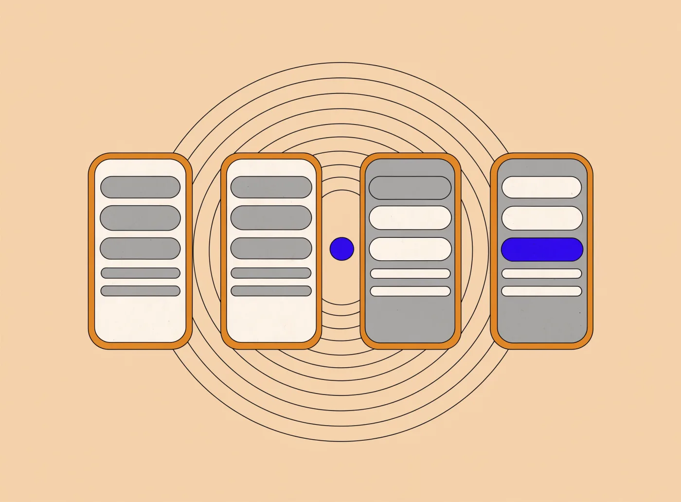 A row of smartphones growing from a small startup MVP to a large enterprise mobile app